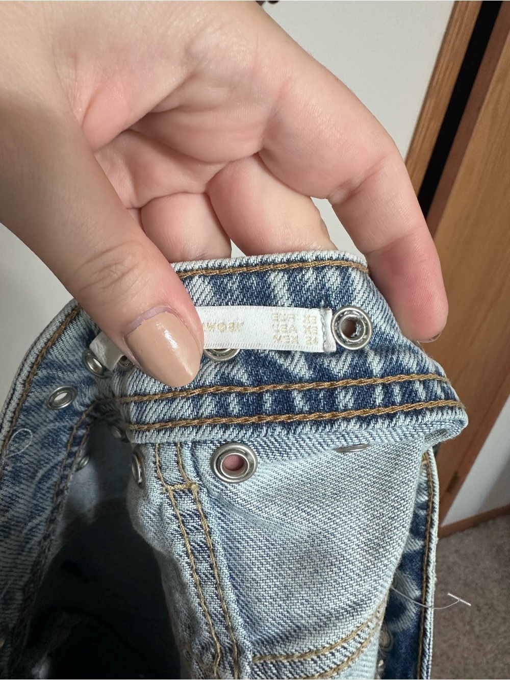 Zara Light Blue Distressed Denim Mini Skirt with Stud Details - Picture 4 of 6